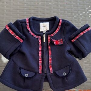 Mayoral Navy Jacket with Red Plaid Trim